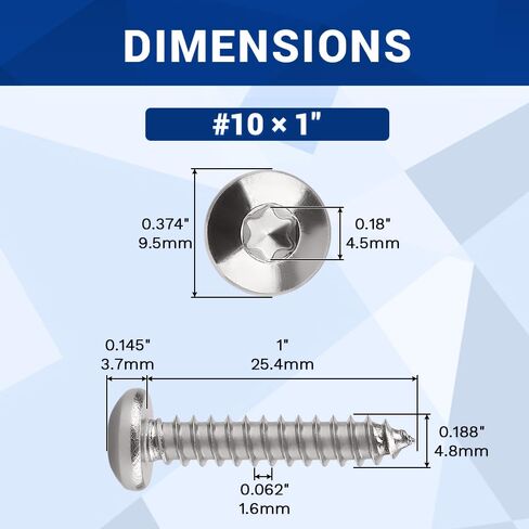 #10 x 1 Torx Pan Head Sheet Metal Screws, 304 Stainless Steel 18-8 Self Tapping Screws for Metal & Wood & Plastic, 50-Pack with Torx Bit in Saudi Arabia