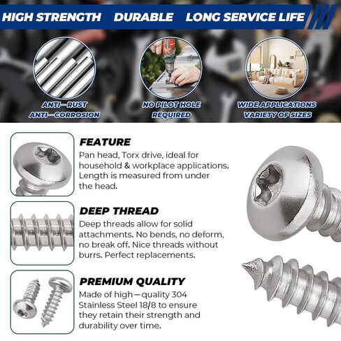 #10 x 1 Torx Pan Head Sheet Metal Screws, 304 Stainless Steel 18-8 Self Tapping Screws for Metal & Wood & Plastic, 50-Pack with Torx Bit in Saudi Arabia