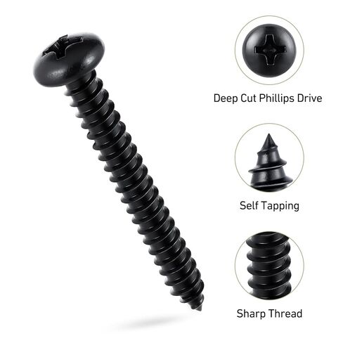 #4 x 3/8" Pan Head Wood Screws, 500PCS Pan Head Self Tapping Sheet Metal Screws, Black Oxide Stainless Steel 304 (18-8), Phillips Drive in Kuwait