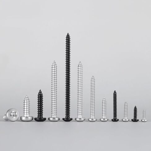 #4 x 3/8" Pan Head Wood Screws, 500PCS Pan Head Self Tapping Sheet Metal Screws, Black Oxide Stainless Steel 304 (18-8), Phillips Drive in Kuwait