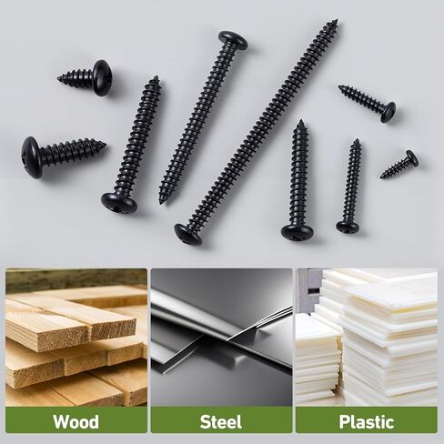 #4 x 3/8" Pan Head Wood Screws, 500PCS Pan Head Self Tapping Sheet Metal Screws, Black Oxide Stainless Steel 304 (18-8), Phillips Drive in Kuwait