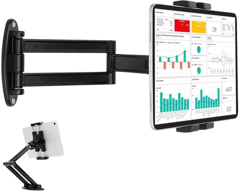 حامل تثبيت على الحائط للكمبيوتر اللوحي قابل للطي لأجهزة iPad/Nexus/LG G Pads/القارئ الإلكتروني/Switch مقاس 7 ~ 12.9 بوصة، حامل ذراع مفصلي قابل للتعديل (أسود) in Kuwait