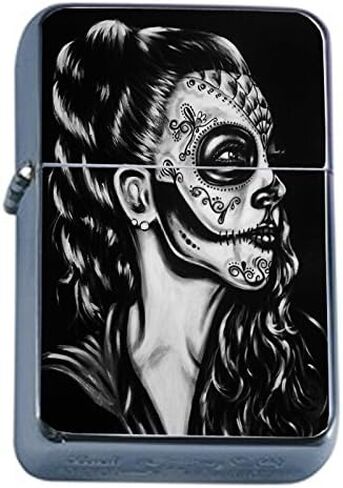 Flip Top Oil Lighter Sugar Skull D20 Day of the Dead Dia De La Muerto Includes Silver Case in Kuwait