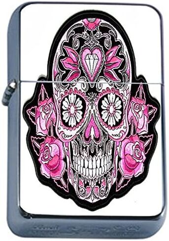 Flip Top Oil Lighter Sugar Skull D14 Day of the Dead Dia De La Muerto Includes Silver Case in Kuwait