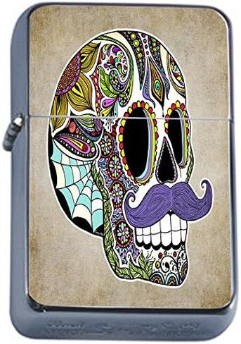 Flip Top Oil Lighter Sugar Skull D15 Day of the Dead Dia De La Muerto Includes Silver Case in Kuwait