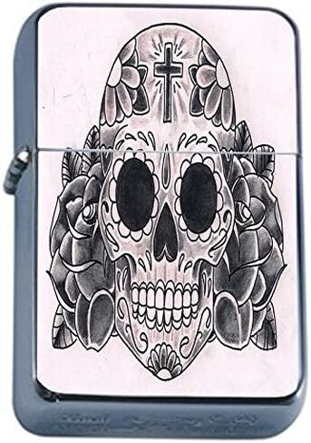 Flip Top Oil Lighter Sugar Skull D13 Day of the Dead Dia De La Muerto Includes Silver Case in Kuwait