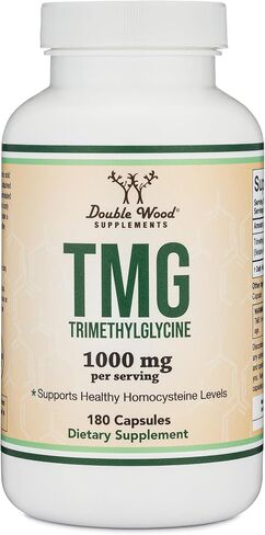 Double Wood Supplements TMG Trimethylglycine Supplement 1,000mg Per Serving, 180 Capsules (TMG Supplements for Homocysteine Control) Genuine TMG with Fishy Smell, Manufactured in The USA, Non-GMO in Kuwait