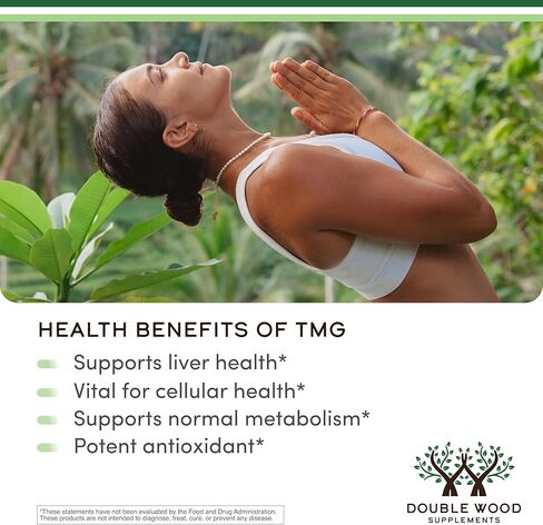 Double Wood Supplements TMG Trimethylglycine Supplement 1,000mg Per Serving, 180 Capsules (TMG Supplements for Homocysteine Control) Genuine TMG with Fishy Smell, Manufactured in The USA, Non-GMO in Kuwait