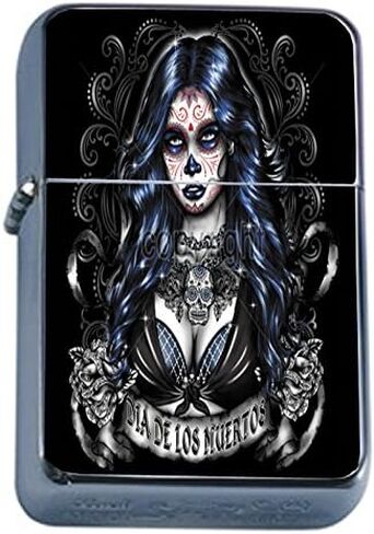 Flip Top Oil Lighter Sugar Skull D17 Day of the Dead Dia De La Muerto Includes Silver Case in Kuwait