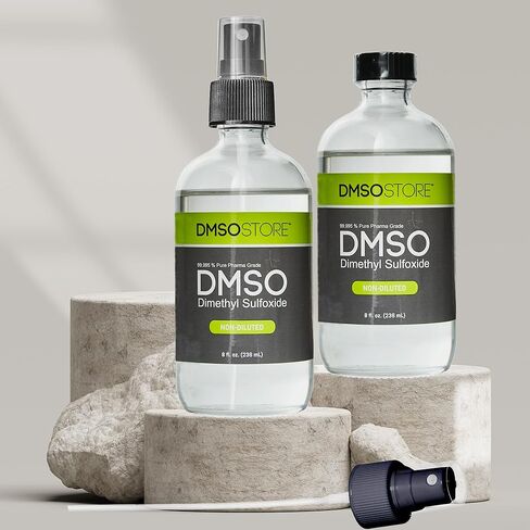 سائل DMSO نقي بنسبة 99.95% - زجاجة زجاجية سعة 8 أونصة مع بخاخ رذاذ - ثنائي ميثيل سلفوكسيد منخفض الرائحة وغير مخفف (عبوتان) in Kuwait
