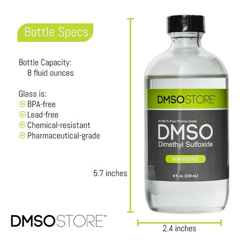 سائل DMSO نقي بنسبة 99.95% - زجاجة زجاجية سعة 8 أونصة مع بخاخ رذاذ - ثنائي ميثيل سلفوكسيد منخفض الرائحة وغير مخفف (عبوتان) in Kuwait