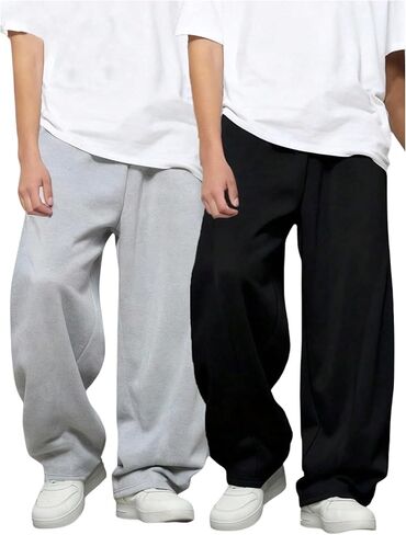 GORGLITTER Boy's Baggy Pants 2 Pack Wide Leg Fashion Athletic Workout Gym Running Jogging Track Pants with Pocket in Saudi Arabia