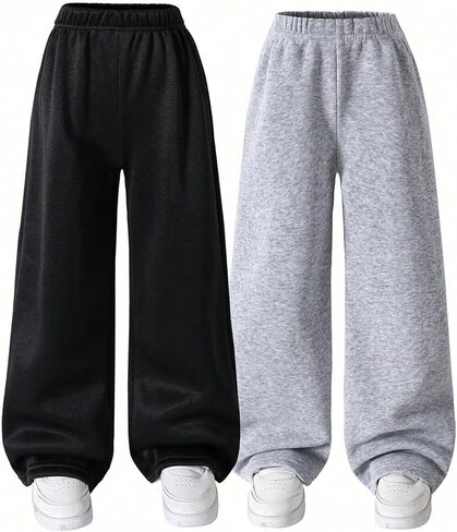 GORGLITTER Boy's Baggy Pants 2 Pack Wide Leg Fashion Athletic Workout Gym Running Jogging Track Pants with Pocket in Saudi Arabia
