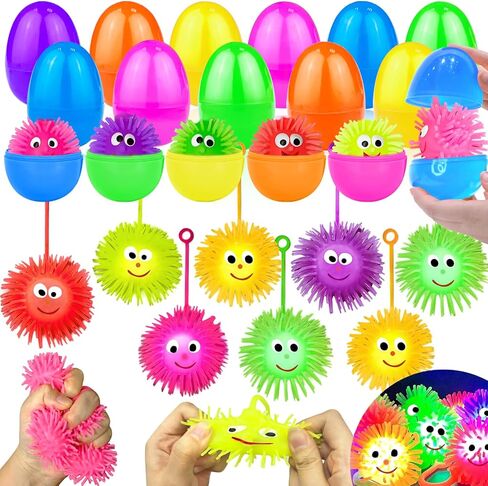 Amenon 12 Pack Easter Eggs Prectied مع كرات LED LED LED ، تضيء الإجهاد التخلص من ألعاب Toys Squeeze Sensory Ball for Kids Boys Easter Stainsers Egg Fillers Party Party Gift in Kuwait
