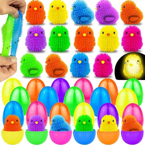 Amenon 12 Pack Easter Eggs Prectied مع كرات LED LED LED ، تضيء الإجهاد التخلص من ألعاب Toys Squeeze Sensory Ball for Kids Boys Easter Stainsers Egg Fillers Party Party Gift in Kuwait