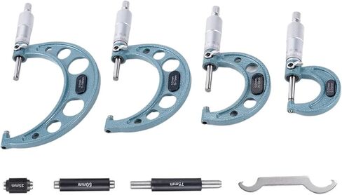 4pcs 0-25mm 50mm 75mm 100mm OD Micrometer Set 0.01mm Measuring Tool with Standard Ratchet Stop in Kuwait