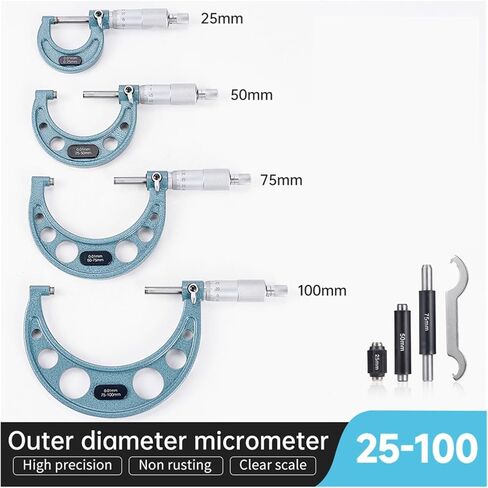 4pcs 0-25mm 50mm 75mm 100mm OD Micrometer Set 0.01mm Measuring Tool with Standard Ratchet Stop in Kuwait