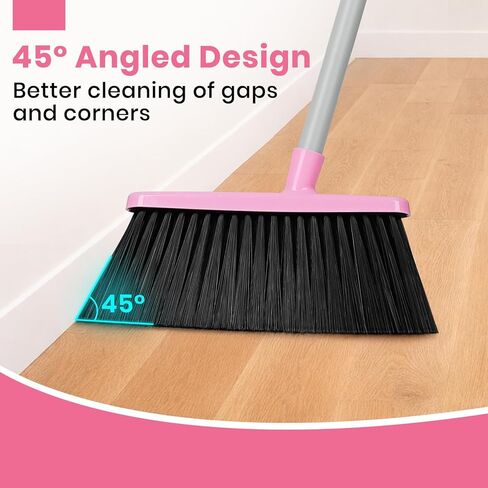 مجموعة مكنسة ومجارف وردية، مكنسة صغيرة بمقبض طويل قابل للتعديل مقاس 58 بوصة مع مجموعة كومبو من مجرفة الوقوف مع أسنان وعاء الغبار، لتنظيف أرضية المكتب المنزلي الداخلي in Kuwait