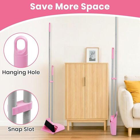 مجموعة مكنسة ومجارف وردية، مكنسة صغيرة بمقبض طويل قابل للتعديل مقاس 58 بوصة مع مجموعة كومبو من مجرفة الوقوف مع أسنان وعاء الغبار، لتنظيف أرضية المكتب المنزلي الداخلي in Kuwait