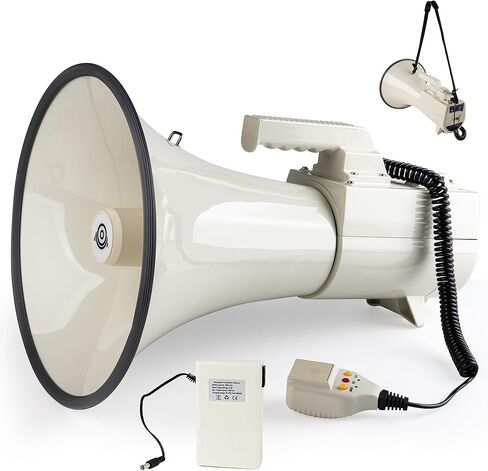 مكبر صوت احترافي عالي التحمل بقدرة 75 وات مع ميكروفون مدمج وبطارية قابلة لإعادة الشحن وحزام محمول - صفارة إنذار - مدخل USB/SD/AUX - مثالي لكرة القدم والبيسبول والمدربين in Kuwait