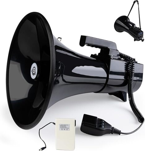 Heavy Duty 75W Professional Megaphone Bullhorn Speaker with Built-in Microphone-Rechargeable Battery&Portable Strap-Siren -USB/SD/AUX Input-Ideal for Football, Baseball,Coaches in Kuwait