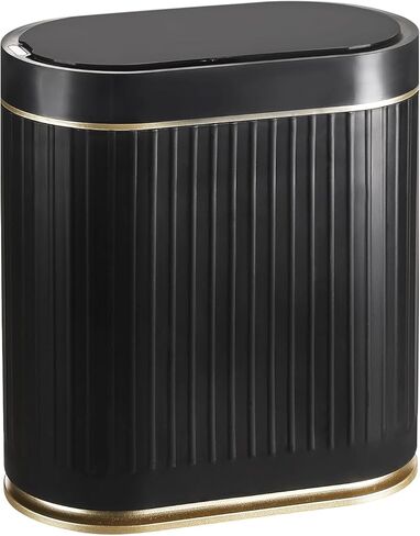 سلة مهملات الحمام من ELPHECO بسعة 2 جالون من البلاستيك الذكي، سلة مهملات مقاومة للماء، ديكور الحمام، سلة قمامة ضيقة مع غطاء تلقائي لغرفة النوم، المطبخ (بيج) in Kuwait