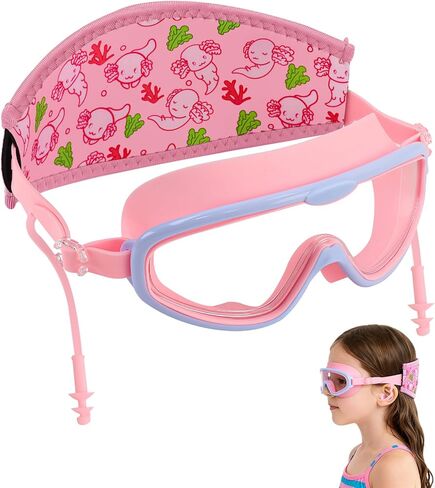 نظارة السباحة للأطفال الصغار من Axolotl، حزام من القماش خالي من الألم، مضاد للضباب، سدادات أذن مضادة للتسرب للأولاد والبنات in Kuwait