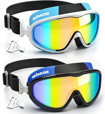 نظارات سباحة للأطفال من MOMUSE قطعتين مع حزام من القماش المريح، نظارات سباحة مع حماية من الأشعة فوق البنفسجية وعدسات مضادة للضباب، نظارات مضادة للتسرب ورؤية واسعة لحمام السباحة والشاطئ للأطفال الصغار في سن المراهقة والأولاد والبنات 3-14 in Kuwait