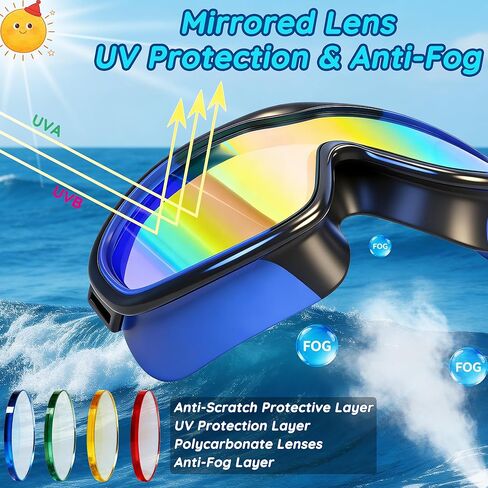 نظارات سباحة للأطفال من MOMUSE قطعتين مع حزام من القماش المريح، نظارات سباحة مع حماية من الأشعة فوق البنفسجية وعدسات مضادة للضباب، نظارات مضادة للتسرب ورؤية واسعة لحمام السباحة والشاطئ للأطفال الصغار في سن المراهقة والأولاد والبنات 3-14 in Kuwait