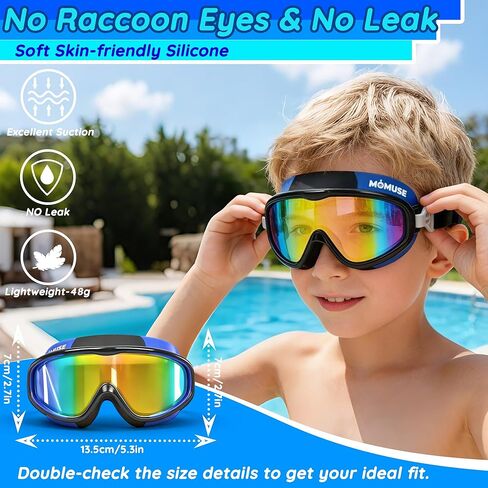 نظارات سباحة للأطفال من MOMUSE قطعتين مع حزام من القماش المريح، نظارات سباحة مع حماية من الأشعة فوق البنفسجية وعدسات مضادة للضباب، نظارات مضادة للتسرب ورؤية واسعة لحمام السباحة والشاطئ للأطفال الصغار في سن المراهقة والأولاد والبنات 3-14 in Kuwait