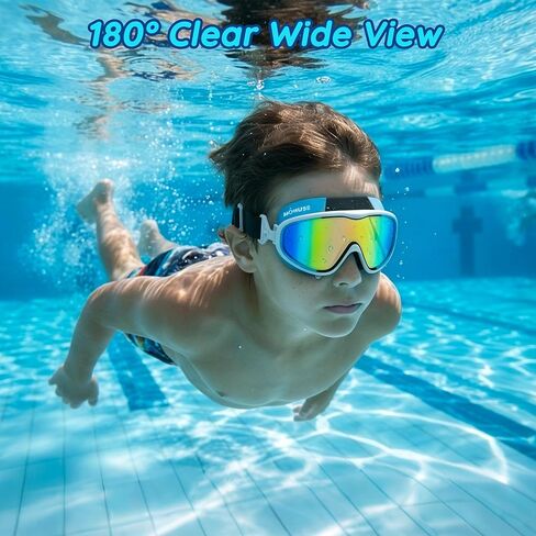 نظارات سباحة للأطفال من MOMUSE قطعتين مع حزام من القماش المريح، نظارات سباحة مع حماية من الأشعة فوق البنفسجية وعدسات مضادة للضباب، نظارات مضادة للتسرب ورؤية واسعة لحمام السباحة والشاطئ للأطفال الصغار في سن المراهقة والأولاد والبنات 3-14 in Kuwait
