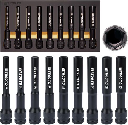 1/2" Drive Impact Socket Set, 7 Piece 5.1in Integrated Long Metric Deep Socket Set, Lug Nut Socket 6-Point, Non-Marring Thin Wall Wheel Protector Nut Socket, 16-24mm, Cr-V in Kuwait