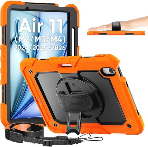 Timecity for iPad Air 11 Inch M2 Case 2024 6th Generation (Model: A2902 ، A2903 ، A2904) مع واقي شاشة مدمج ، 360 درجة من الركلة الدوارة ، حزام قابل للتعديل يدويًا وكتفًا ، حامل قلم رصاص ، برتقالي in Kuwait