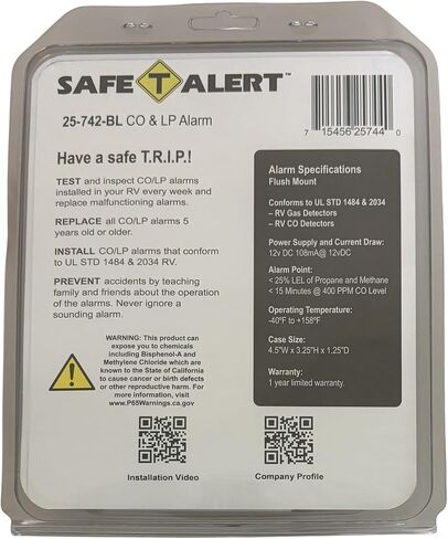 Safe T Alert - Mini Dual LP/CO Alarm - Flush Mount Black - 25-742-BL in Kuwait