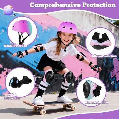 مجموعة خوذة دراجة للأطفال قابلة للتعديل للأطفال والأولاد والبنات والمراهقين الذين تتراوح أعمارهم بين 3-14 سنة، تتضمن واقي الكوع والركبة والمعصم ومجموعة حماية خوذة الأطفال للدراجات وألواح التزلج والزلاجات الدوارة in Kuwait