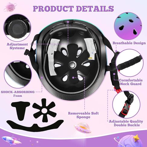 مجموعة خوذة دراجة للأطفال قابلة للتعديل للأطفال والأولاد والبنات والمراهقين الذين تتراوح أعمارهم بين 3-14 سنة، تتضمن واقي الكوع والركبة والمعصم ومجموعة حماية خوذة الأطفال للدراجات وألواح التزلج والزلاجات الدوارة in Kuwait