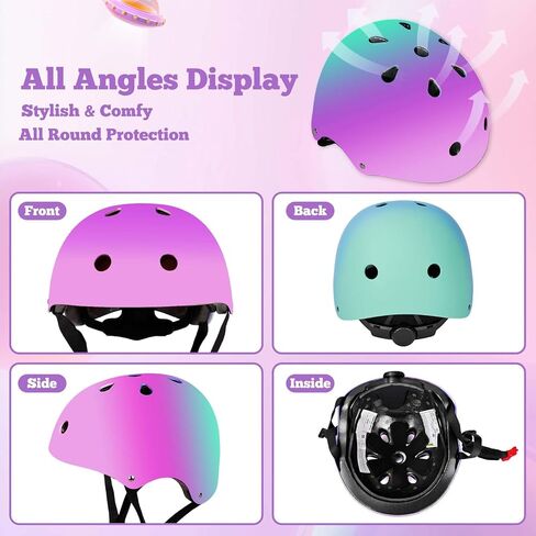 مجموعة خوذة دراجة للأطفال قابلة للتعديل للأطفال والأولاد والبنات والمراهقين الذين تتراوح أعمارهم بين 3-14 سنة، تتضمن واقي الكوع والركبة والمعصم ومجموعة حماية خوذة الأطفال للدراجات وألواح التزلج والزلاجات الدوارة in Kuwait