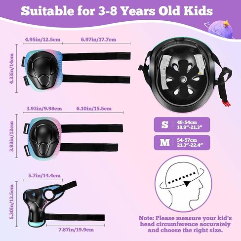 مجموعة خوذة دراجة للأطفال قابلة للتعديل للأطفال والأولاد والبنات والمراهقين الذين تتراوح أعمارهم بين 3-14 سنة، تتضمن واقي الكوع والركبة والمعصم ومجموعة حماية خوذة الأطفال للدراجات وألواح التزلج والزلاجات الدوارة in Kuwait