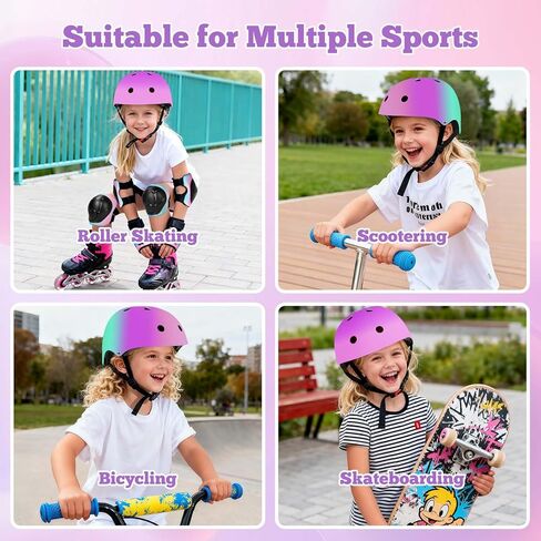 مجموعة خوذة دراجة للأطفال قابلة للتعديل للأطفال والأولاد والبنات والمراهقين الذين تتراوح أعمارهم بين 3-14 سنة، تتضمن واقي الكوع والركبة والمعصم ومجموعة حماية خوذة الأطفال للدراجات وألواح التزلج والزلاجات الدوارة in Kuwait