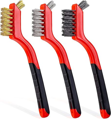 3Pcs Purpose Cleaning Brush Set Stainless Steel Nylon Copper Wire Side Derusting Multi- Tools with Non-Slip Handle and Hanging Hole in Kuwait