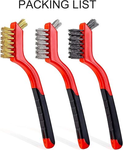 3Pcs Purpose Cleaning Brush Set Stainless Steel Nylon Copper Wire Side Derusting Multi- Tools with Non-Slip Handle and Hanging Hole in Kuwait