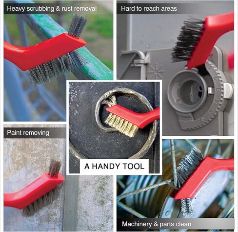 3Pcs Purpose Cleaning Brush Set Stainless Steel Nylon Copper Wire Side Derusting Multi- Tools with Non-Slip Handle and Hanging Hole in Kuwait