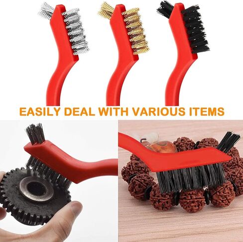 3Pcs Purpose Cleaning Brush Set Stainless Steel Nylon Copper Wire Side Derusting Multi- Tools with Non-Slip Handle and Hanging Hole in Kuwait