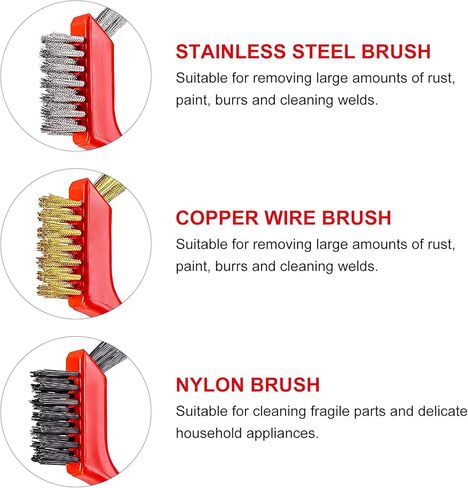 3Pcs Purpose Cleaning Brush Set Stainless Steel Nylon Copper Wire Side Derusting Multi- Tools with Non-Slip Handle and Hanging Hole in Kuwait