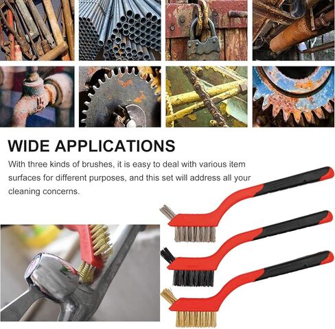 3Pcs Purpose Cleaning Brush Set Stainless Steel Nylon Copper Wire Side Derusting Multi- Tools with Non-Slip Handle and Hanging Hole in Kuwait