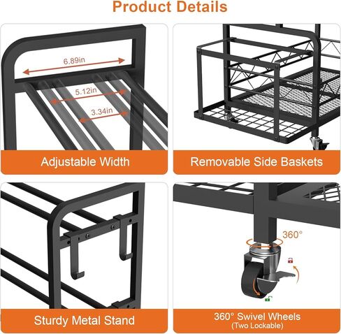 حامل دمبل، حامل أثقال قابل للتعديل لتخزين صالة الألعاب الرياضية المنزلية مع 4 عجلات، سلة جانبية، خطافات، حامل دمبل معدني متعدد الأغراض لأجراس كيتل بيل، معدات اليوجا، معدات تدريب القوة، أسود in Kuwait