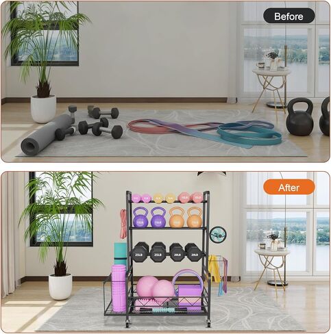 حامل دمبل، حامل أثقال قابل للتعديل لتخزين صالة الألعاب الرياضية المنزلية مع 4 عجلات، سلة جانبية، خطافات، حامل دمبل معدني متعدد الأغراض لأجراس كيتل بيل، معدات اليوجا، معدات تدريب القوة، أسود in Kuwait