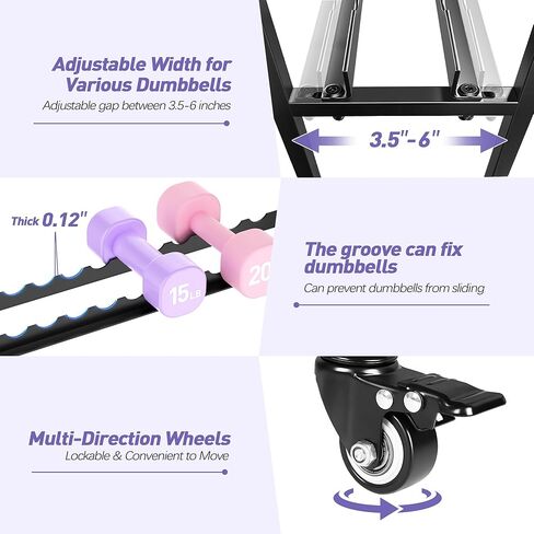 PARTPHONER Adjustable Dumbbell Rack, Weight Rack for Home Gym Storage, Home Gym Storage for Stores Dumbbells, Kettlebells and Yoga Mats, All in One Workout Storage Racks with Wheels and Hooks, Durable Powder Coated Steel in Kuwait