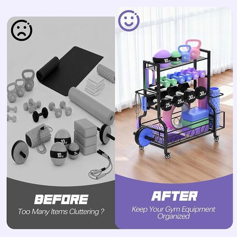PARTPHONER Adjustable Dumbbell Rack, Weight Rack for Home Gym Storage, Home Gym Storage for Stores Dumbbells, Kettlebells and Yoga Mats, All in One Workout Storage Racks with Wheels and Hooks, Durable Powder Coated Steel in Kuwait