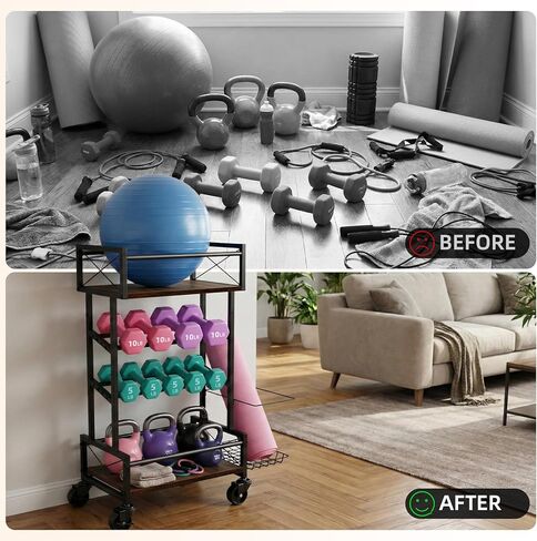 رف تخزين بأربعة طبقات لصالة الألعاب الرياضية المنزلية مع عجلات، رف بساط اليوجا، رف صغير لوزن الدمبل، متعدد الوظائف من الخشب المعدني لمعدات الصالة الرياضية، عربة تخزين للتمرين للنساء، منظم اللياقة البدنية Kettlebell in Kuwait